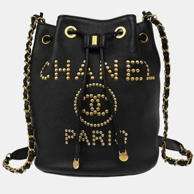 Pre-owned Chanel Black Calfskin Deauville Bucket Bag