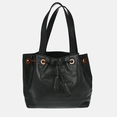 Pre-owned Chanel Black Calfskin Drawstring Tote Bag