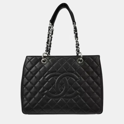 Pre-owned Chanel Black Calfskin Grand Shopping Tote Gst Chain Handbag
