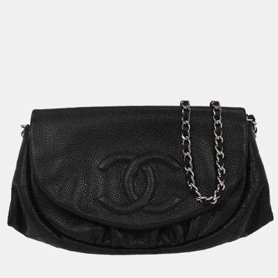 Pre-owned Chanel Black Calfskin Half-moon Woc Wallet On Chain