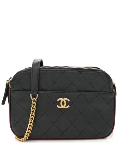 Pre-owned Chanel Black Calfskin Leather Grosgrain Stitched Button Up Camera Case  (authentic Pre-loved)