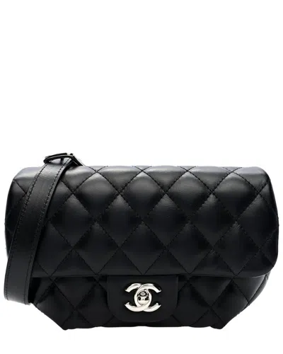 Pre-owned Chanel Black Calfskin Leather Quilted Cc Uniform Flap Belt Bag (authentic Pre-  Loved)