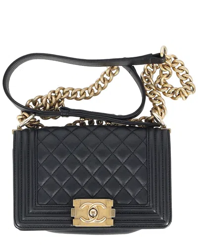 Pre-owned Chanel Black Calfskin Leather Small Boy Flap Shoulder Bag (authentic Pre-  Loved)
