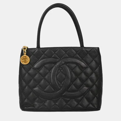 Pre-owned Chanel Black Calfskin Medallion Tote Handbag