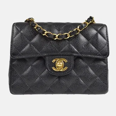 Pre-owned Chanel Black Calfskin Mini Classic Square Flap Bag