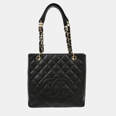 Pre-owned Chanel Black Calfskin Petite Shopping Tote Pst Chain Handbag