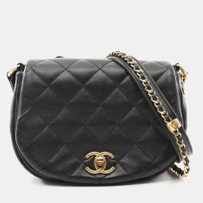 Pre-owned Chanel Black Lamb Leather Matelasse Chain Crossbody Bag
