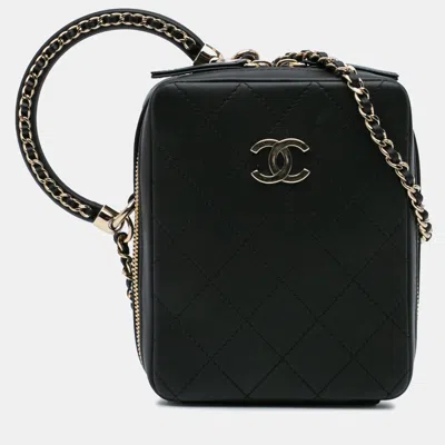 Pre-owned Chanel Black Calfskin Stitched Cup Of Tea Vanity Case
