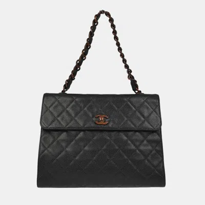 Pre-owned Chanel Black Calfskin Straight Flap Chain Handbag