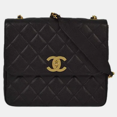 Pre-owned Chanel Black Calfskin Straight Flap Chain Shoulder Bag