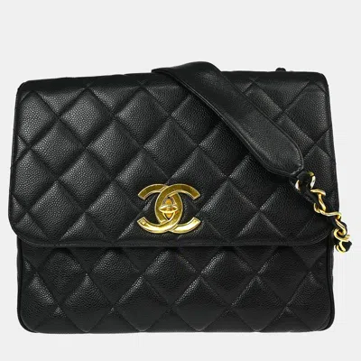 Pre-owned Chanel Black Calfskin Straight Flap Single Chain Shoulder Bag