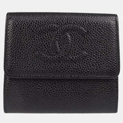 Pre-owned Chanel Black Calfskin Trifold Wallet