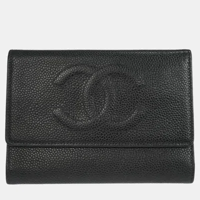 Pre-owned Chanel Black Calfskin Trifold Wallet
