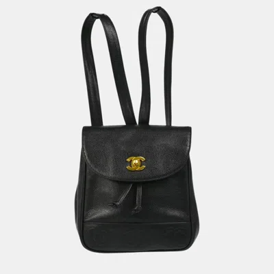 Pre-owned Chanel Black Calfskin Triple Cc Backpack