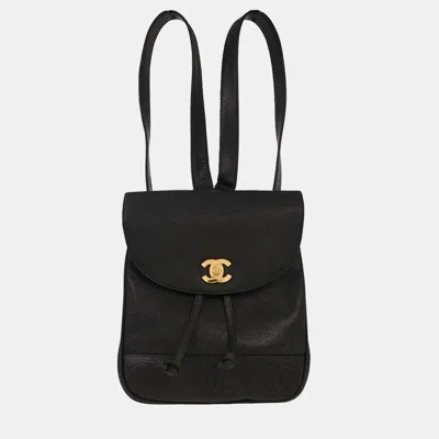 Pre-owned Chanel Black Calfskin Triple Cc Backpack