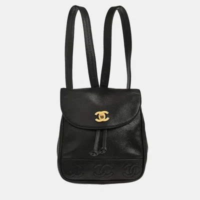 Pre-owned Chanel Black Calfskin Triple Cc Backpack