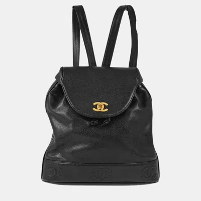 Pre-owned Chanel Black Calfskin Triple Cc Backpack