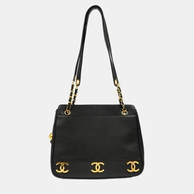 Pre-owned Chanel Black Calfskin Triple Cc Shoulder Bag
