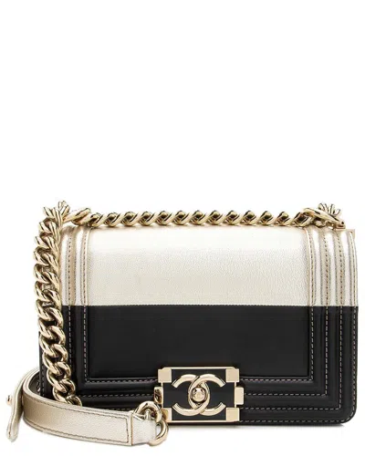 Pre-owned Chanel Black Calfskin Two-tone Small Boy Bag (authentic Pre-loved)