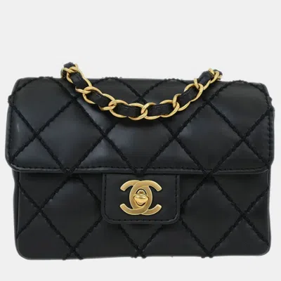 Pre-owned Chanel Black Calfskin Wild Stitch Single Flap Shoulder Bag