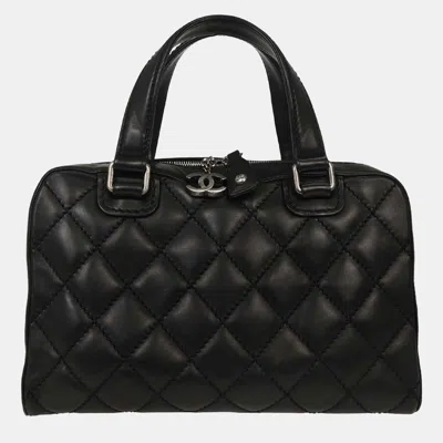 Pre-owned Chanel Black Calfskin Wild Stitch Top Handle Handbag