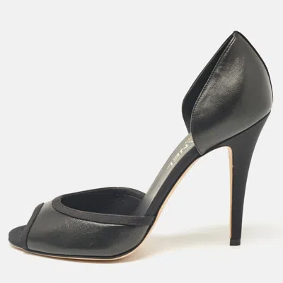 Pre-owned Chanel Black Canvas And Leather D'orsay Pumps Size 40