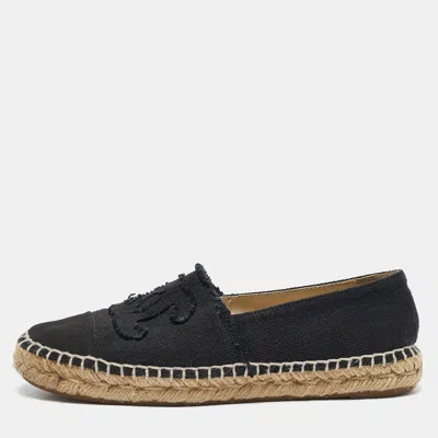 Pre-owned Chanel Black Canvas Cc Espadrille Flats Size 38