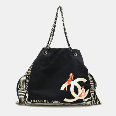 Pre-owned Chanel 2010 Cruise Venetian Collection Black Canvas Chain Tote Bag