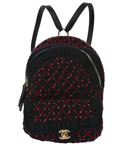 Pre-owned Chanel Black Canvas Knit Backpack (authentic Pre-loved)