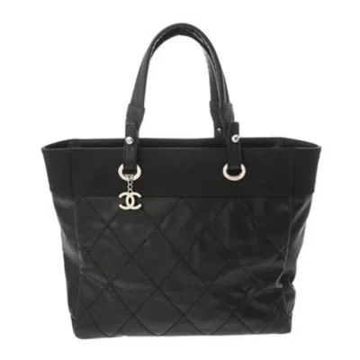Pre-owned Chanel Black Canvas Leather Tote Bag ()