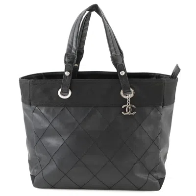 Pre-owned Chanel Black Canvas Leather Tote Bag ()