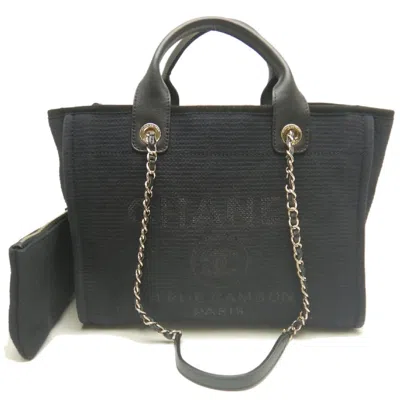 Pre-owned Chanel Black Canvas Leather Tote Bag ()
