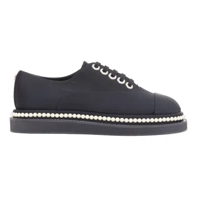 Pre-owned Chanel Black Canvas Pearl Embellished Trim Fabric Oxfords Eu35.5
