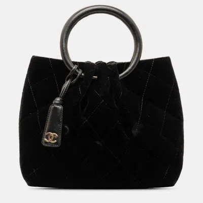 Pre-owned Chanel Black Canvas Quilted Velvet Ring Top Handle Bag