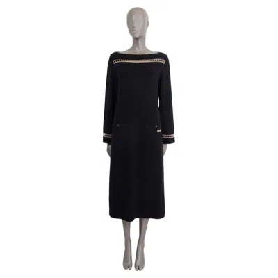 Pre-owned Chanel Black Cashmere 2020 20c Chain Long Sleeve Midi Knit Dress 38 S