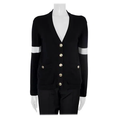 Pre-owned Chanel Black Cashmere 2020 20k Striped Sleeve Cardigan Sweater 34 Xxs