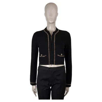 Pre-owned Chanel Black Cashmere 23b Chain Trim Cardigan Sweater 36 Xs