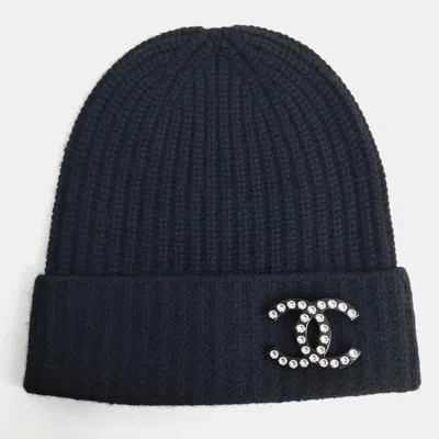 Pre-owned Chanel Black Cashmere Brooch Beanie One Size