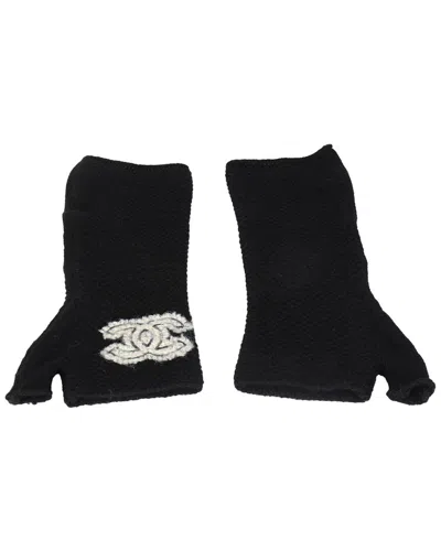 Pre-owned Chanel Black Cashmere Cc Fingerless Long Gloves (authentic Pre-loved)