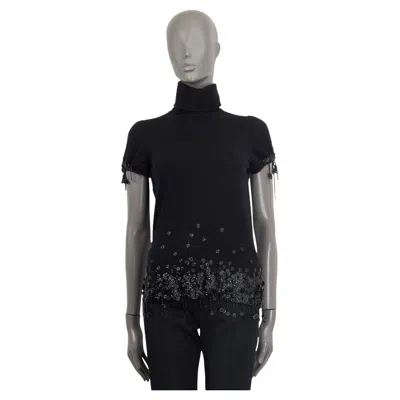 Pre-owned Chanel Black Cashmere Flower Embellished Knit Turtleneck Shirt 40 M