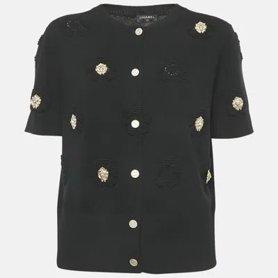 Pre-owned Chanel Black Cashmere Lion Charm Embellished Cardigan Xl