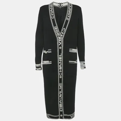 Pre-owned Chanel Black Cashmere Logo Band Long Button Down Cardigan S