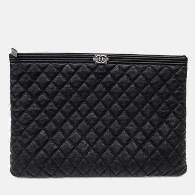 Pre-owned Chanel Black Caviar Boy Clutch Large