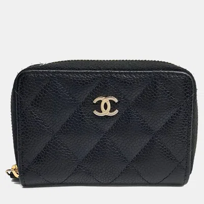 Pre-owned Chanel Black Caviar Card Holder Ap0216