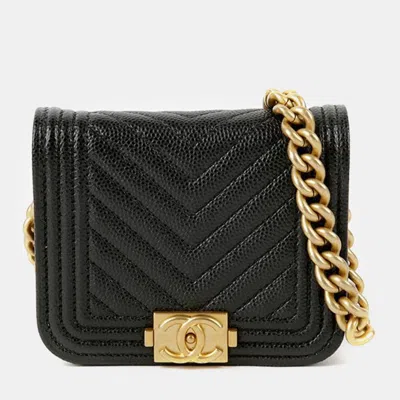 Pre-owned Chanel Black Caviar Chevron Quilted Boy Flap Waist Belt Bag