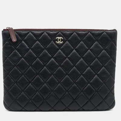 Pre-owned Chanel Black Caviar Clutch New Medium