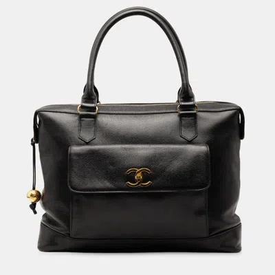 Pre-owned Chanel Black Caviar Front Pocket Tote