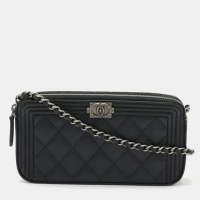 Pre-owned Chanel Black Caviar Leather Boy Clutch Bag