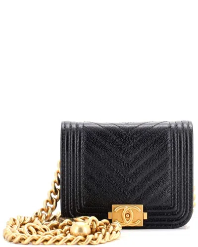 Pre-owned Chanel Black Caviar Leather Boy Flap Chain Belt Bag (authentic Pre-loved)