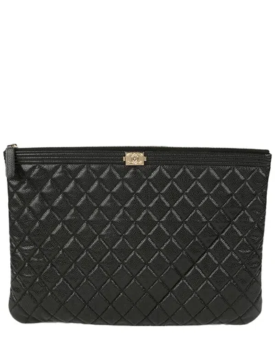 Chanel Black Caviar Leather Boy Large Clutch (authentic Pre-loved)